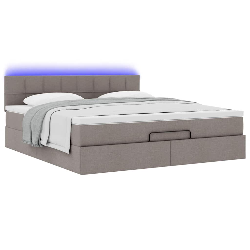 Lit ottoman avec matelas et LED Taupe 180x200cm tissu - XIOS