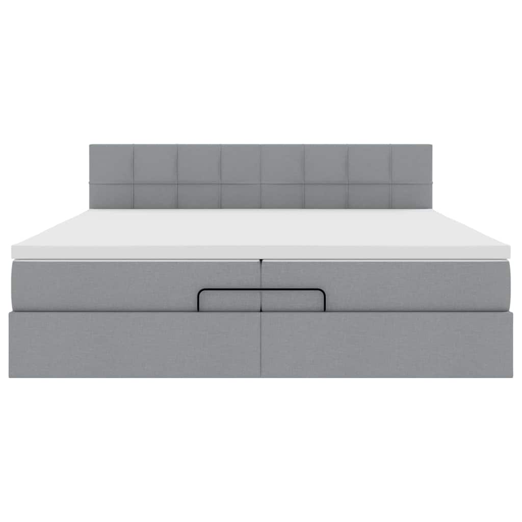 Cadre de lit ottoman et matelas gris clair 200x200cm tissu - XIOS