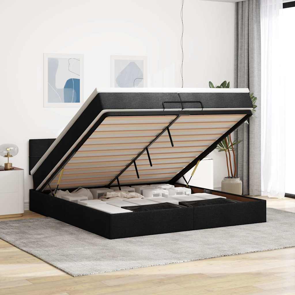 Cadre de lit ottoman avec matelas noir 200x200cm tissu - XIOS