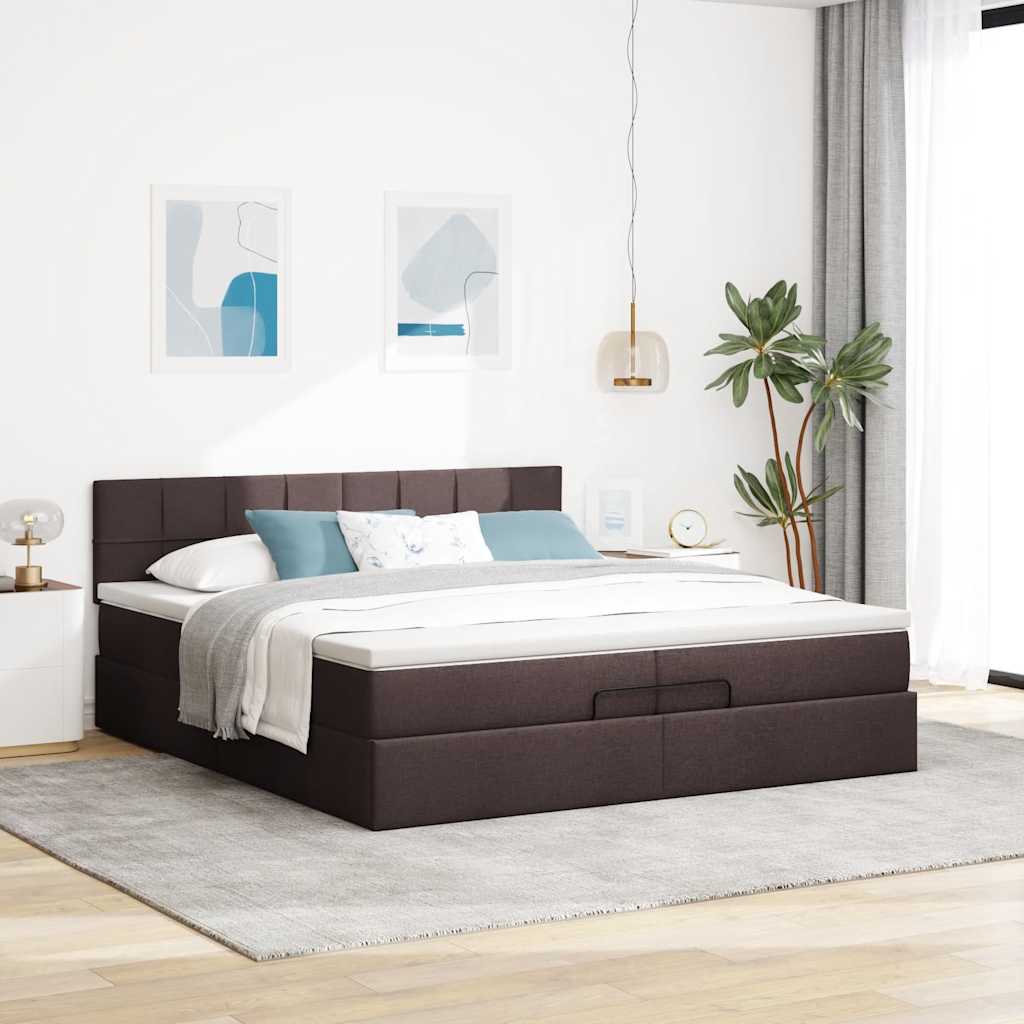 Cadre de lit ottoman avec matelas marron foncé 200x200 cm tissu - XIOS