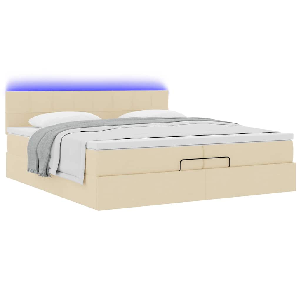 Cadre de lit ottoman avec matelas crème 200x200cm tissu - XIOS