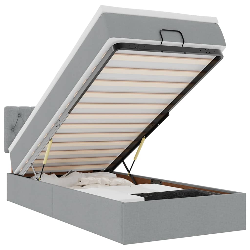Lit ottoman avec matelas et LED Gris clair 80x200cm tissu - XIOS