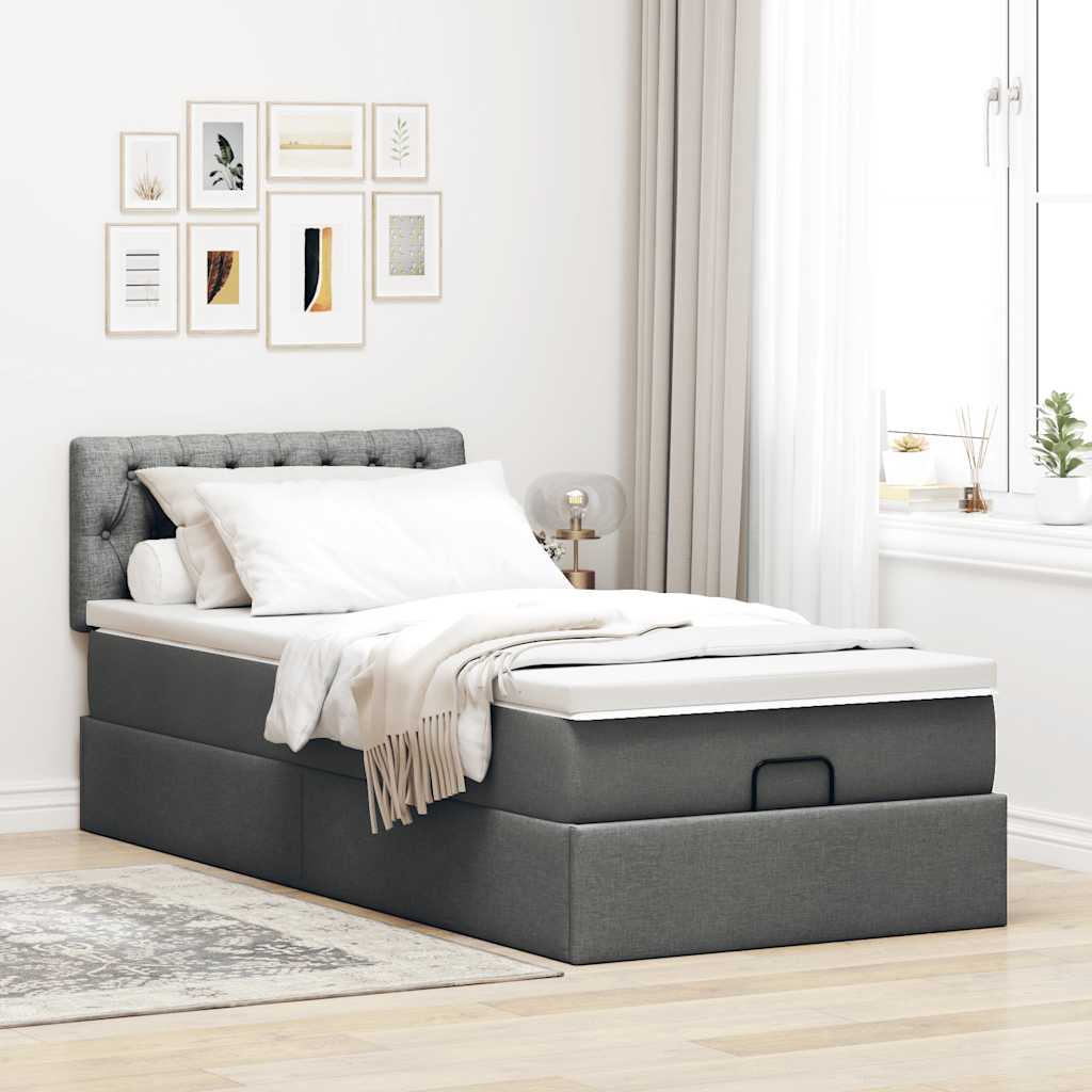 Lit ottoman avec matelas et LED Gris foncé 80x200cm tissu - XIOS