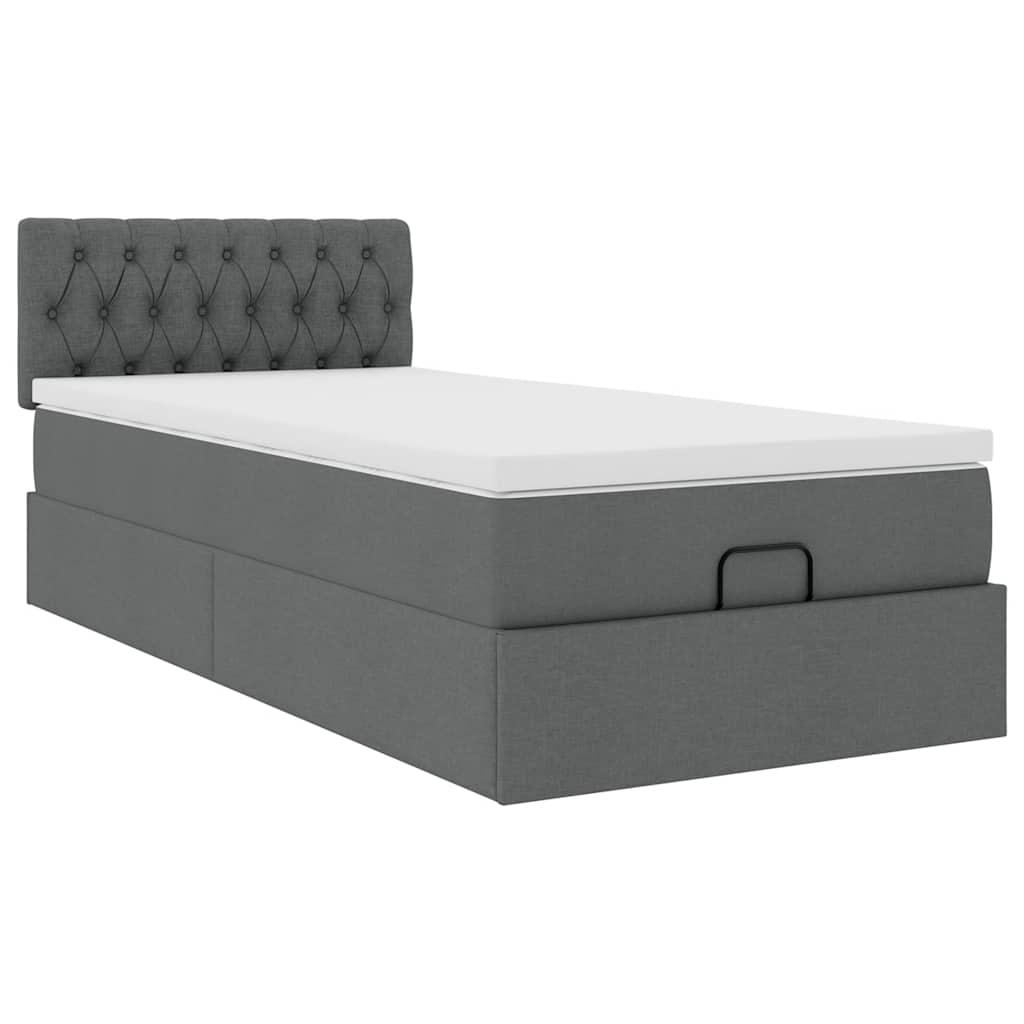 Lit ottoman avec matelas et LED Gris foncé 80x200cm tissu - XIOS