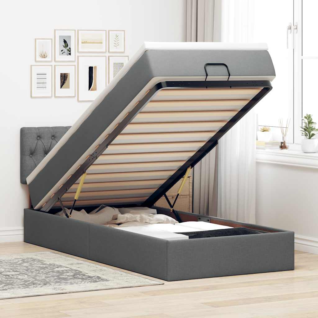 Lit ottoman avec matelas et LED Gris foncé 80x200cm tissu - XIOS