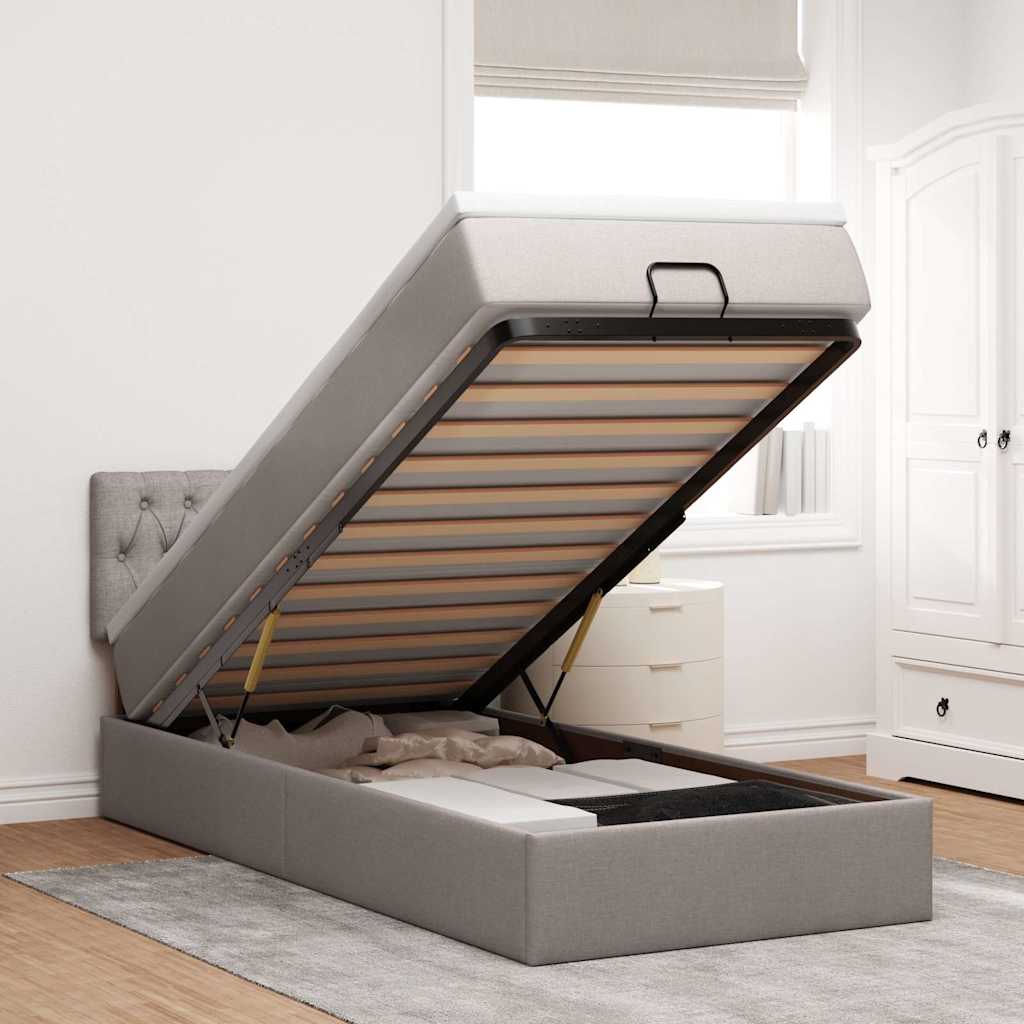 Cadre de lit ottoman avec matelas taupe 80x200 cm tissu - XIOS