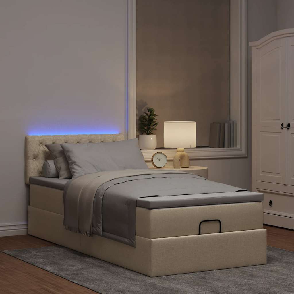 Cadre de lit ottoman avec matelas crème 80x200 cm tissu - XIOS