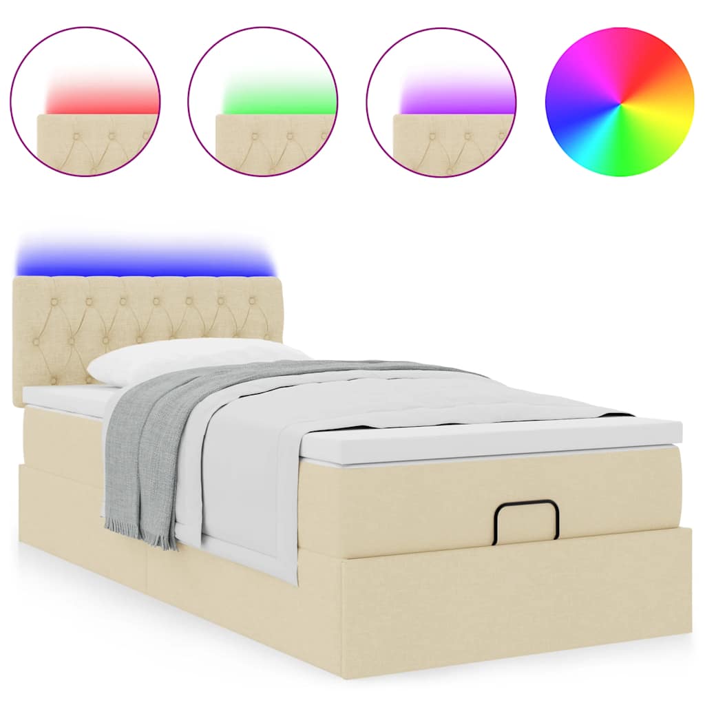 Cadre de lit ottoman avec matelas crème 90x190 cm tissu - XIOS