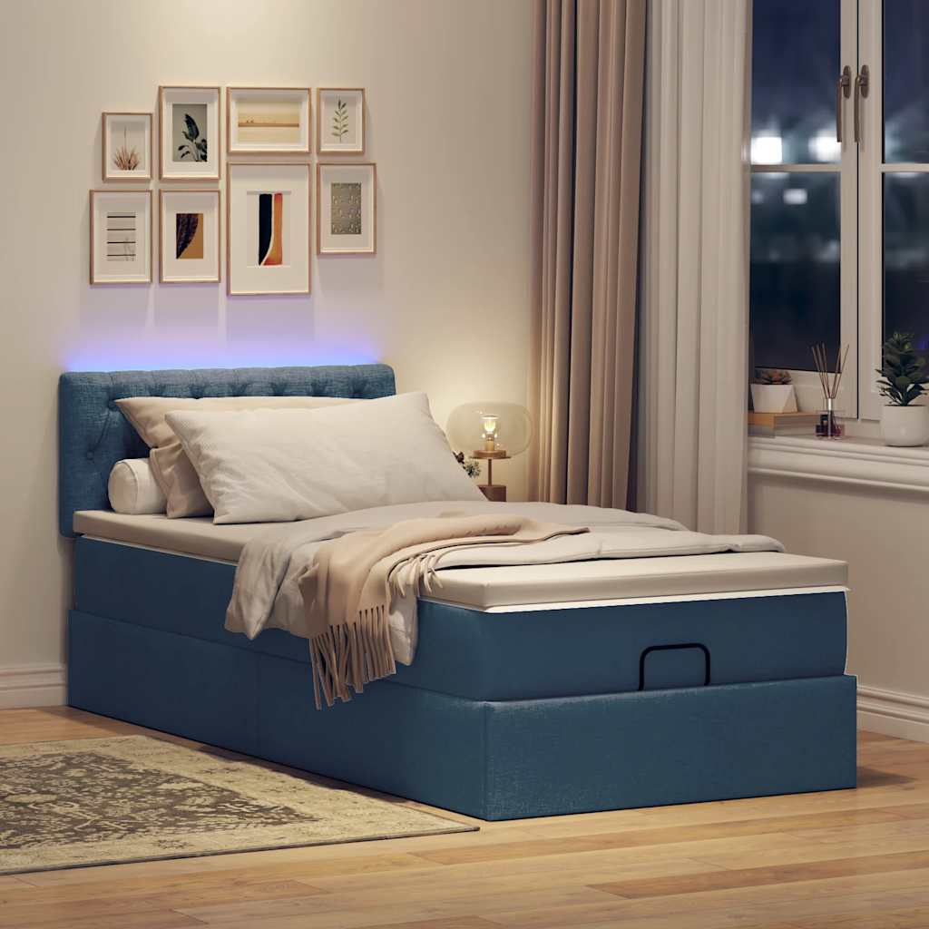 Cadre de lit ottoman avec matelas bleu 90x190 cm tissu - XIOS