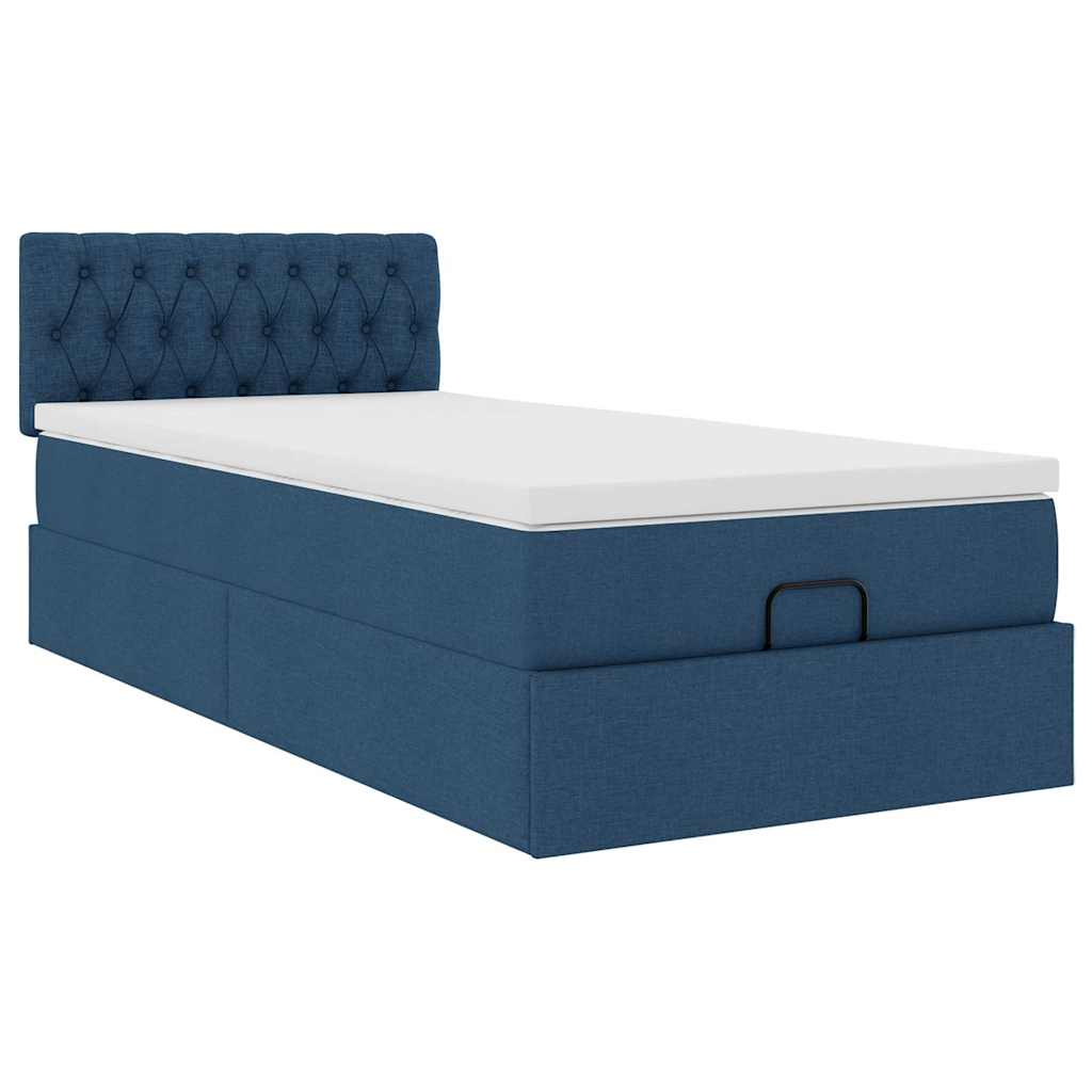 Cadre de lit ottoman avec matelas bleu 90x190 cm tissu - XIOS