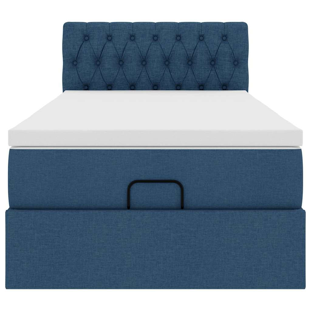 Cadre de lit ottoman avec matelas bleu 90x190 cm tissu - XIOS