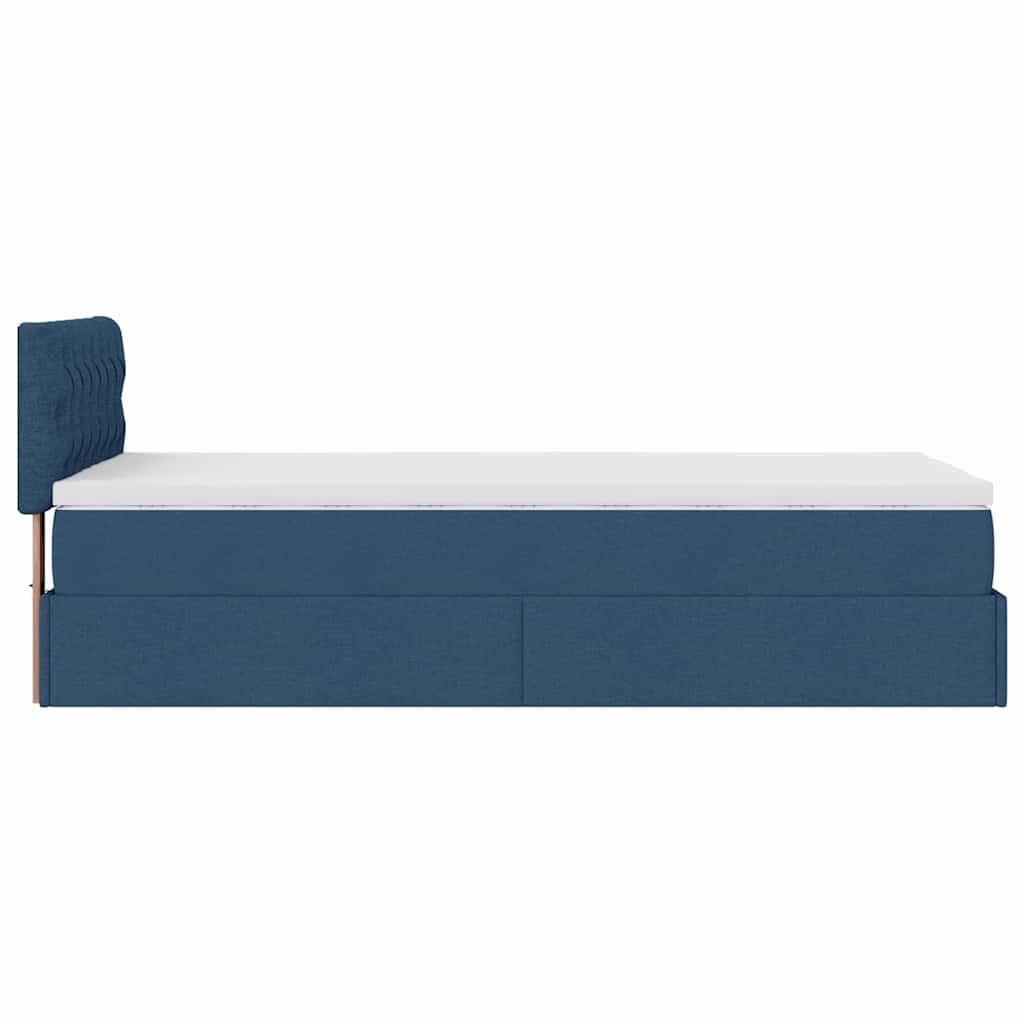 Cadre de lit ottoman avec matelas bleu 90x190 cm tissu - XIOS