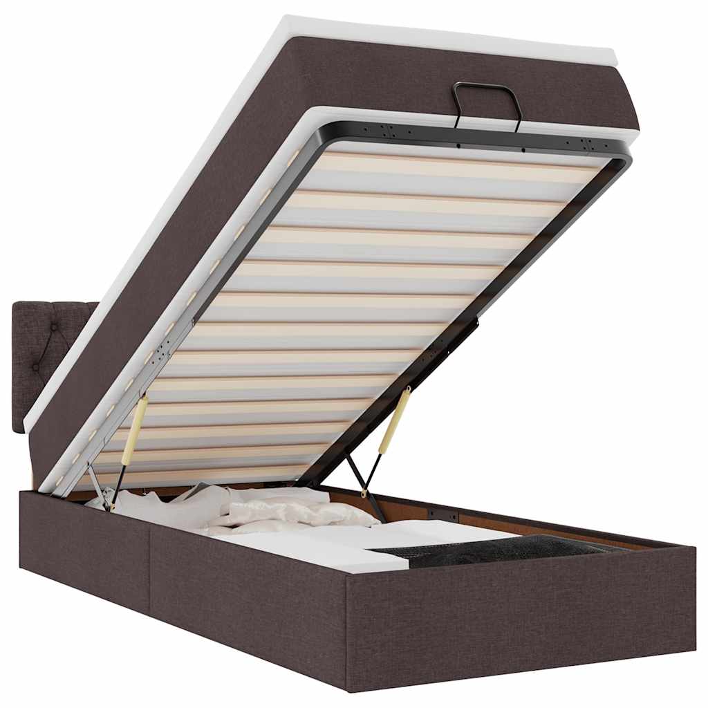 Lit ottoman avec matelas et LED marron foncé 90x200 cm tissu - XIOS