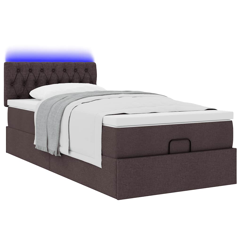 Lit ottoman avec matelas et LED marron foncé 90x200 cm tissu - XIOS