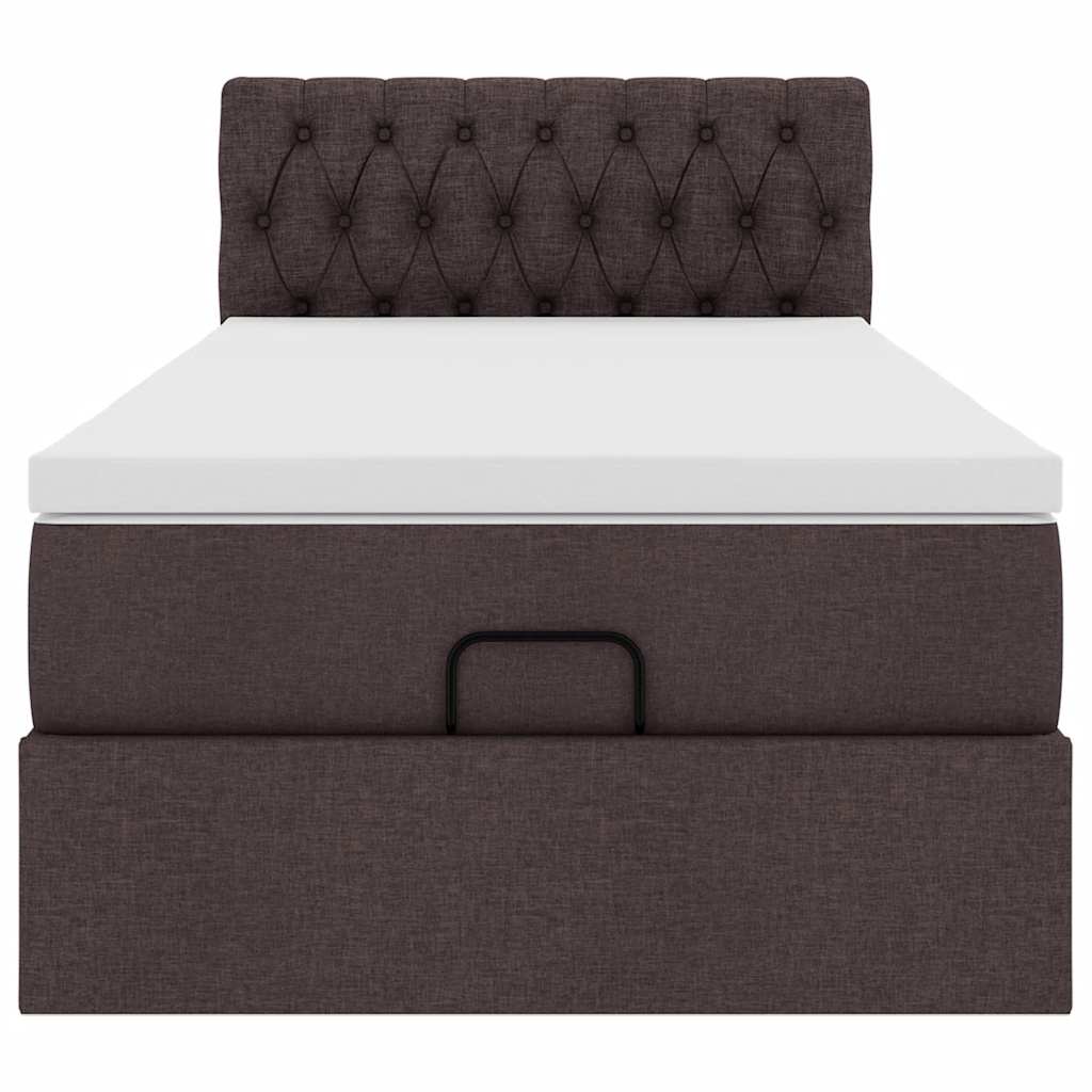 Lit ottoman avec matelas et LED marron foncé 90x200 cm tissu - XIOS
