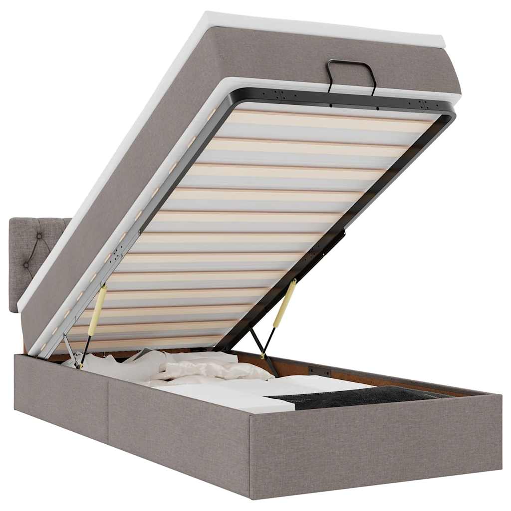 Lit ottoman avec matelas et LED taupe 90x200 cm tissu - XIOS