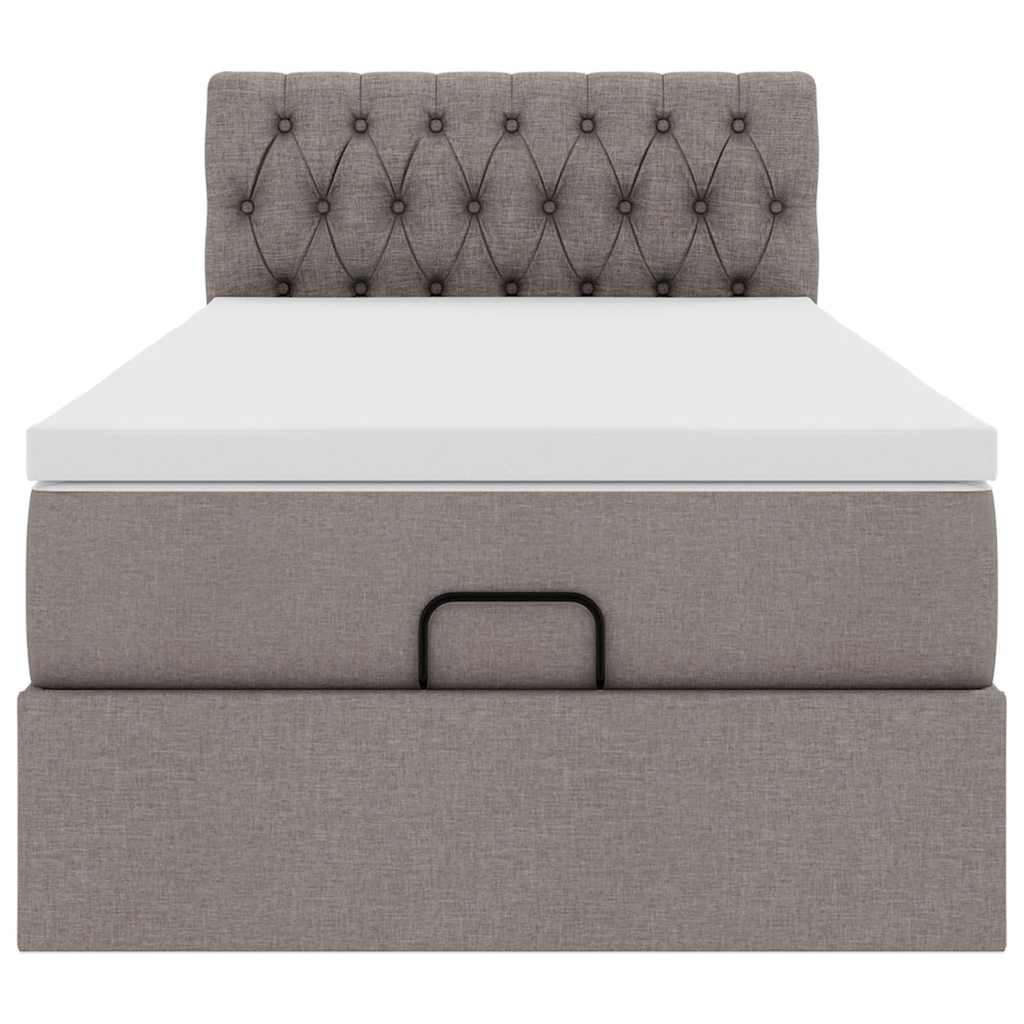 Lit ottoman avec matelas et LED taupe 90x200 cm tissu - XIOS
