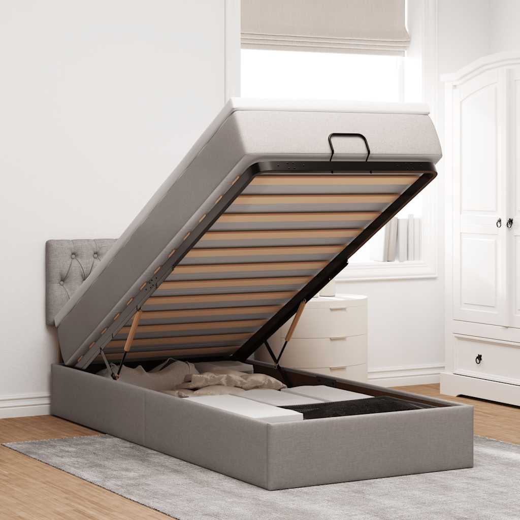 Lit ottoman avec matelas et LED taupe 90x200 cm tissu - XIOS