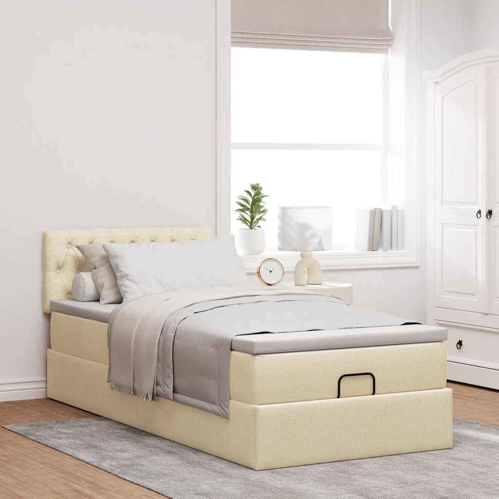 Lit ottoman avec matelas et LED crème 90x200 cm tissu - XIOS
