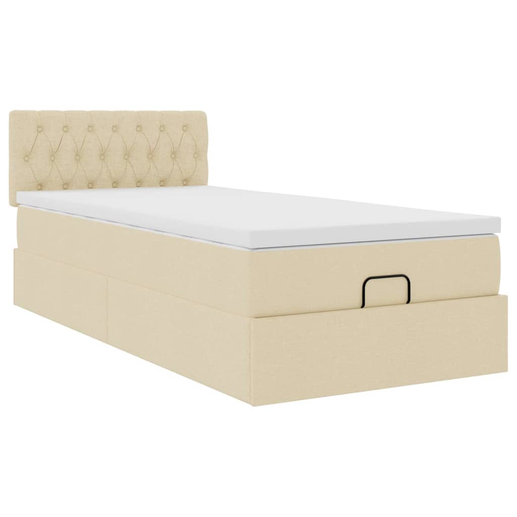 Lit ottoman avec matelas et LED crème 90x200 cm tissu - XIOS