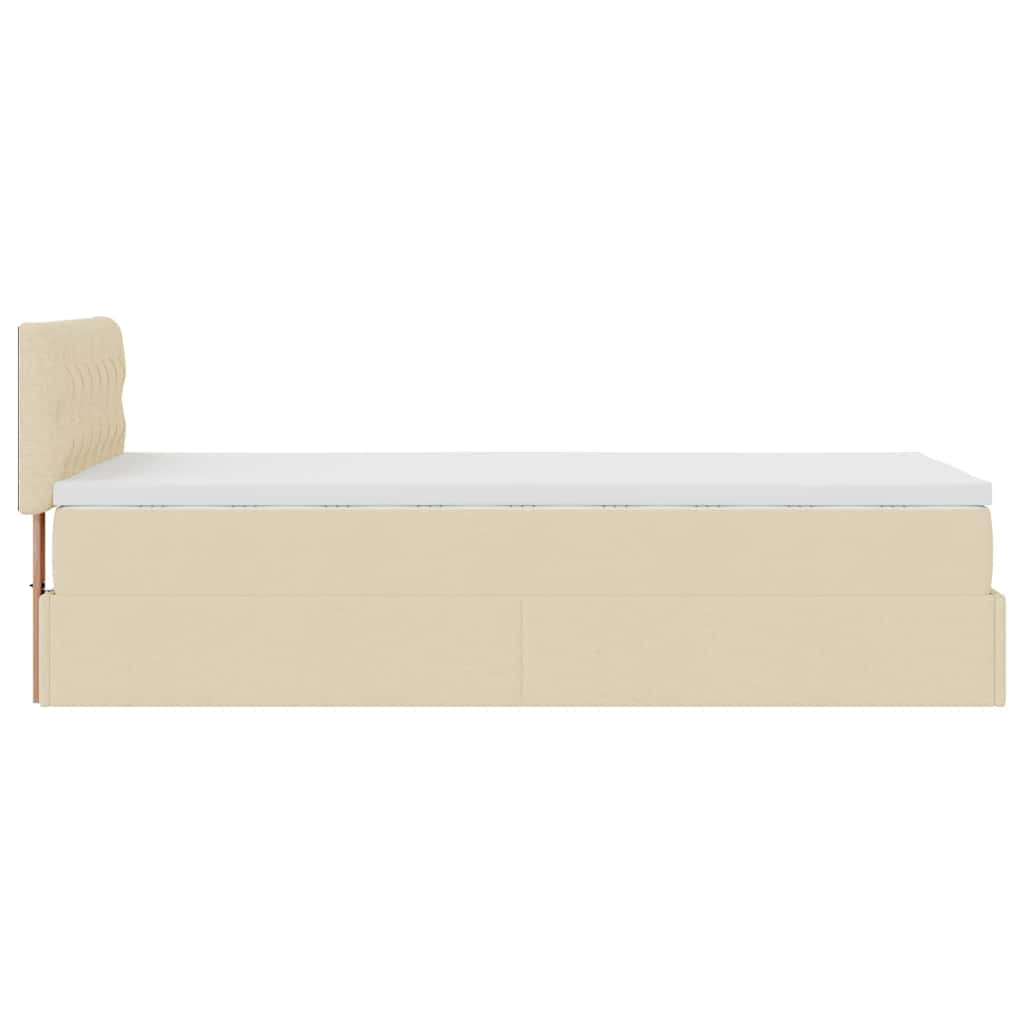 Lit ottoman avec matelas et LED crème 90x200 cm tissu - XIOS