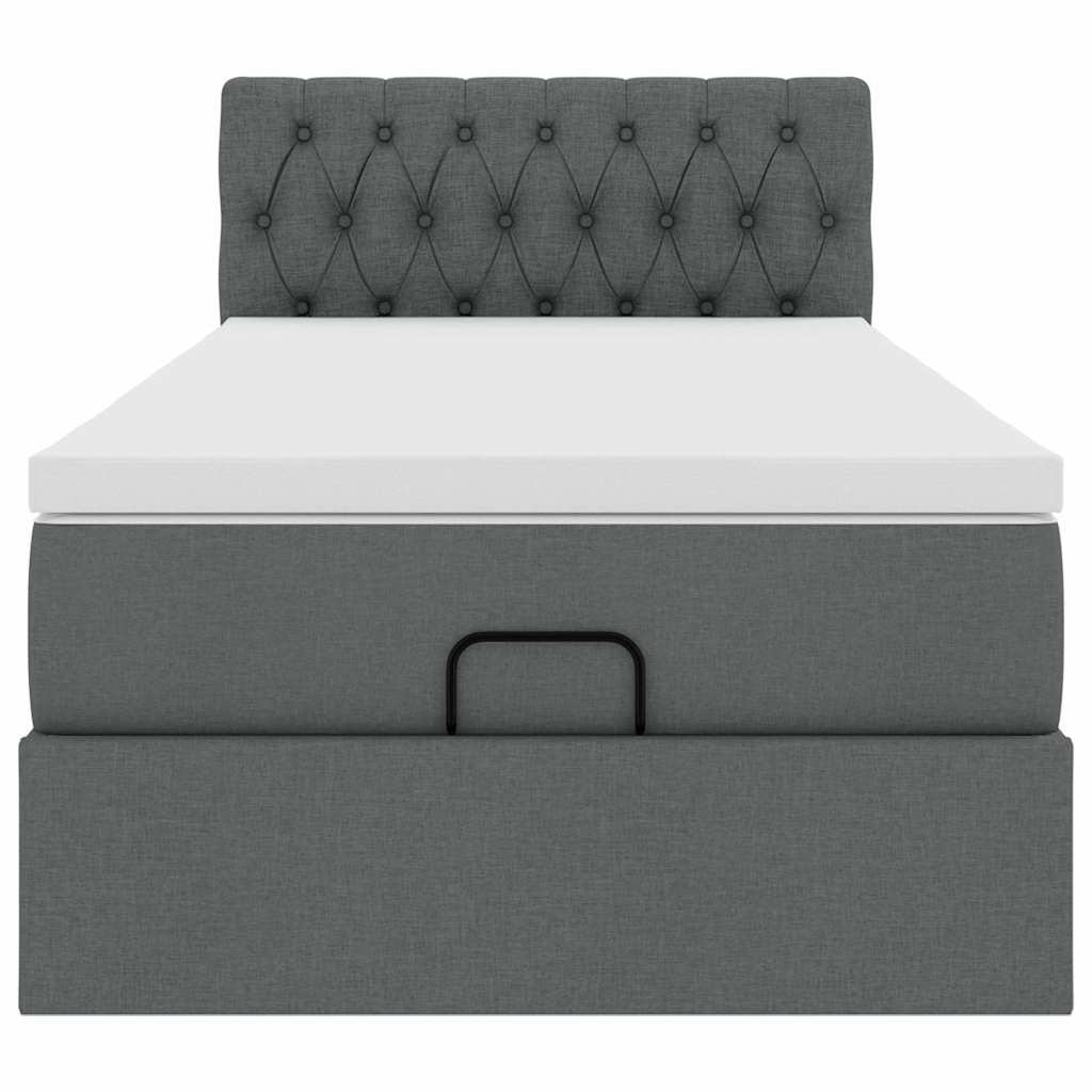 Cadre de lit ottoman avec matelas gris foncé 100x200 cm tissu - XIOS