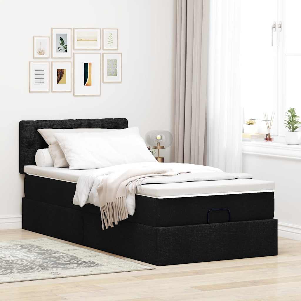 Lit ottoman avec matelas noir 100x200 cm tissu - XIOS