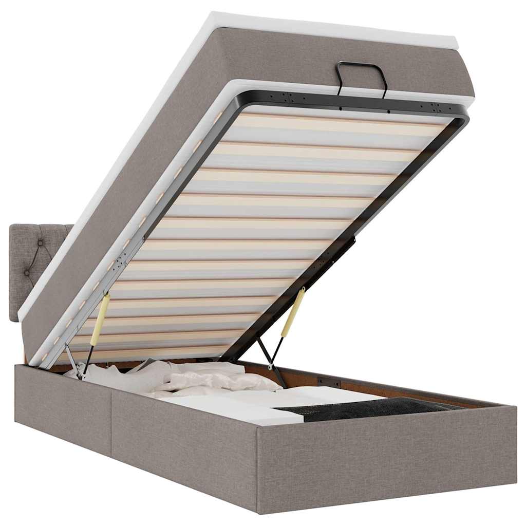 Lit ottoman avec matelas taupe 100x200 cm tissu