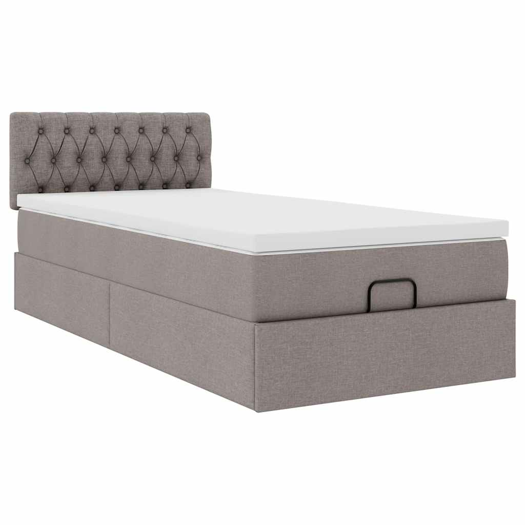 Lit ottoman avec matelas taupe 100x200 cm tissu
