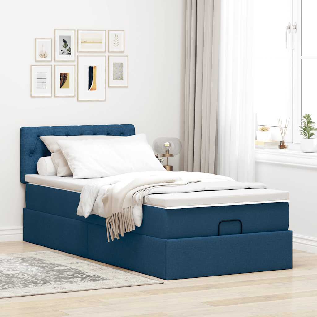 Lit ottoman avec matelas et LED Bleu 100x200 cm Tissu - XIOS