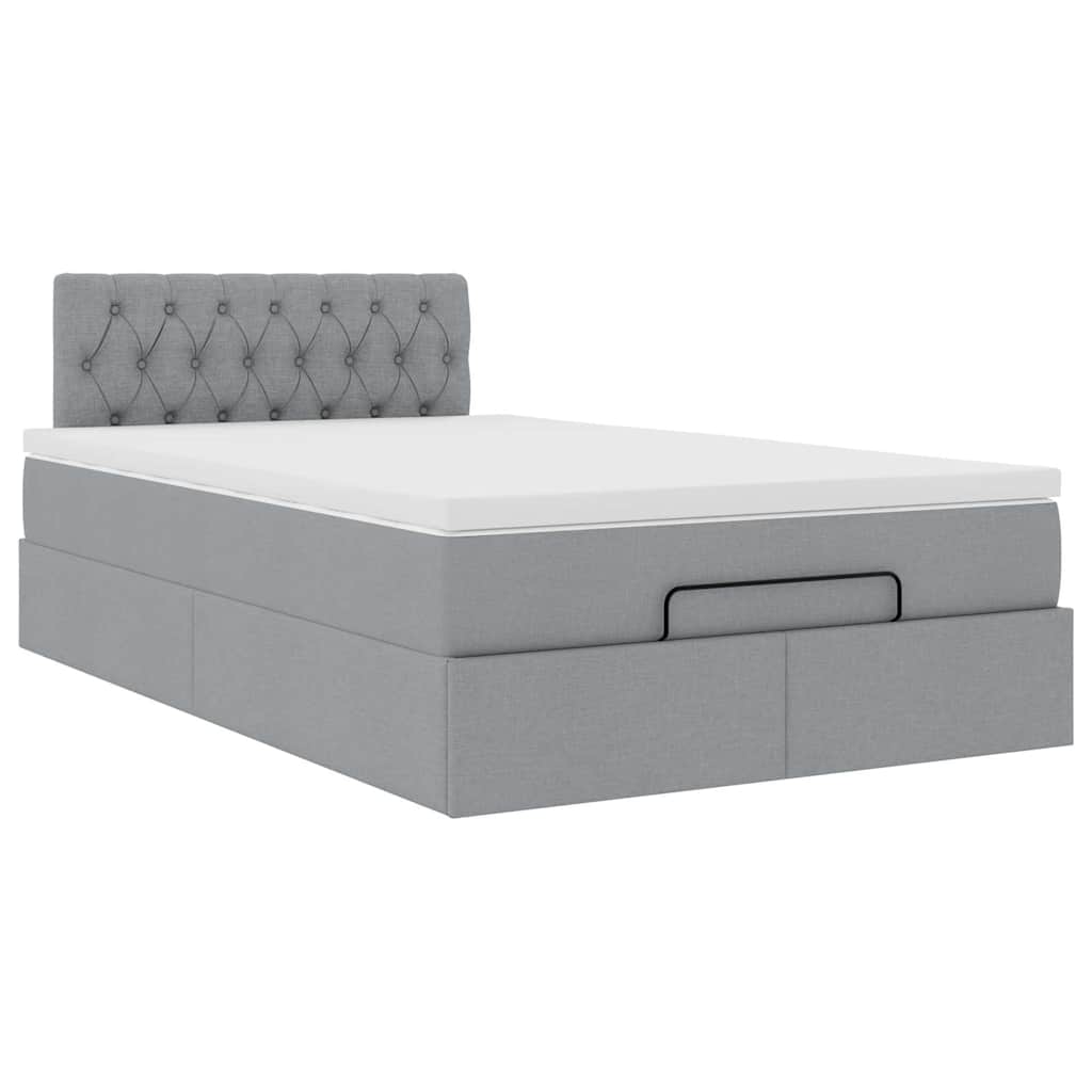 Lit ottoman avec matelas gris clair 120x190 cm tissu - XIOS