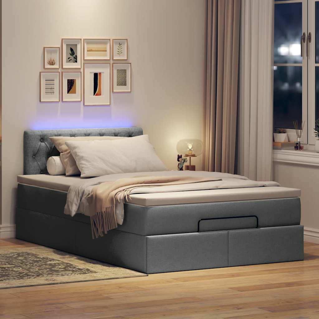 Lit ottoman avec matelas et LED gris foncé 120x190 cm tissu - XIOS