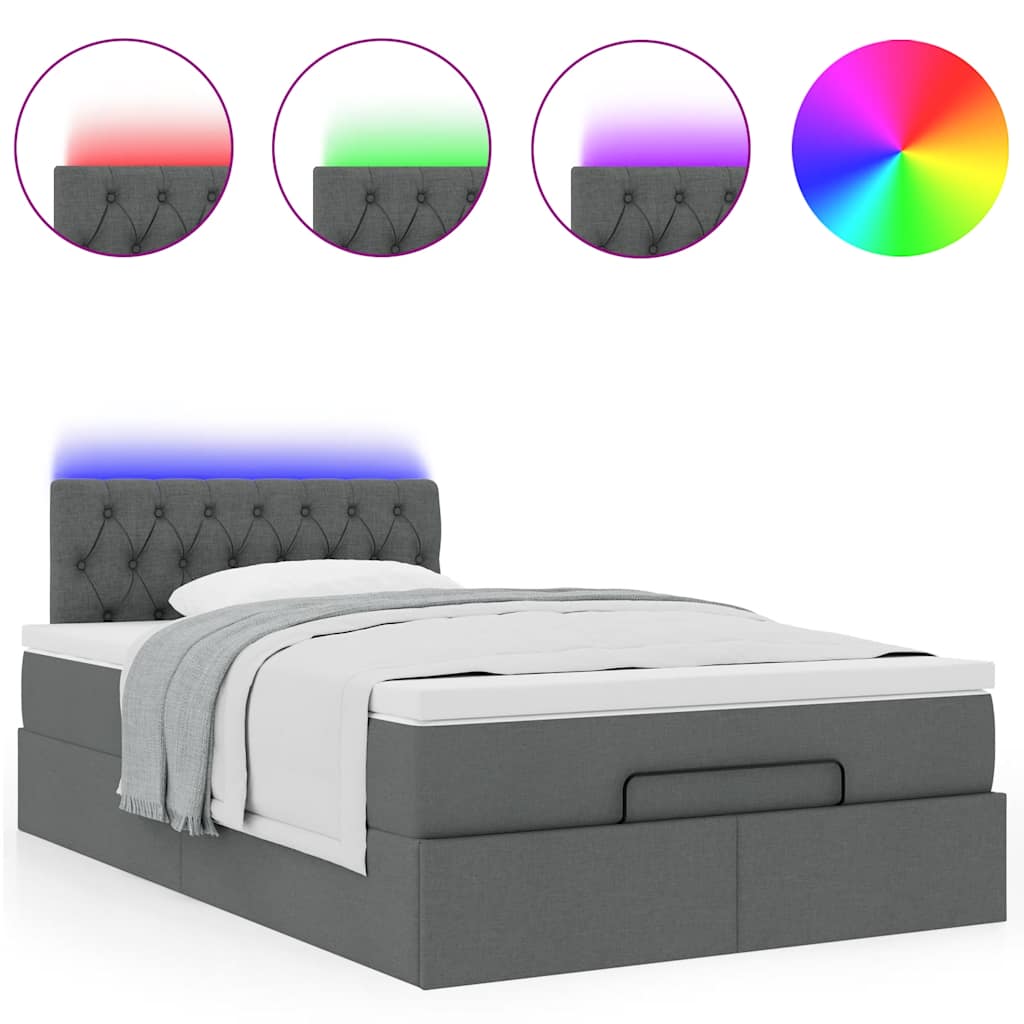 Lit ottoman avec matelas et LED gris foncé 120x190 cm tissu - XIOS