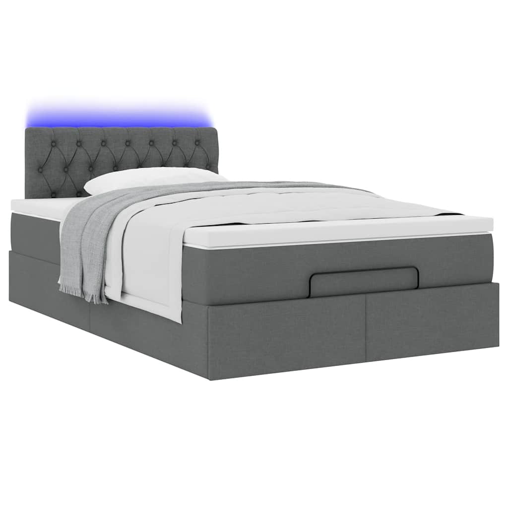 Lit ottoman avec matelas et LED gris foncé 120x190 cm tissu - XIOS