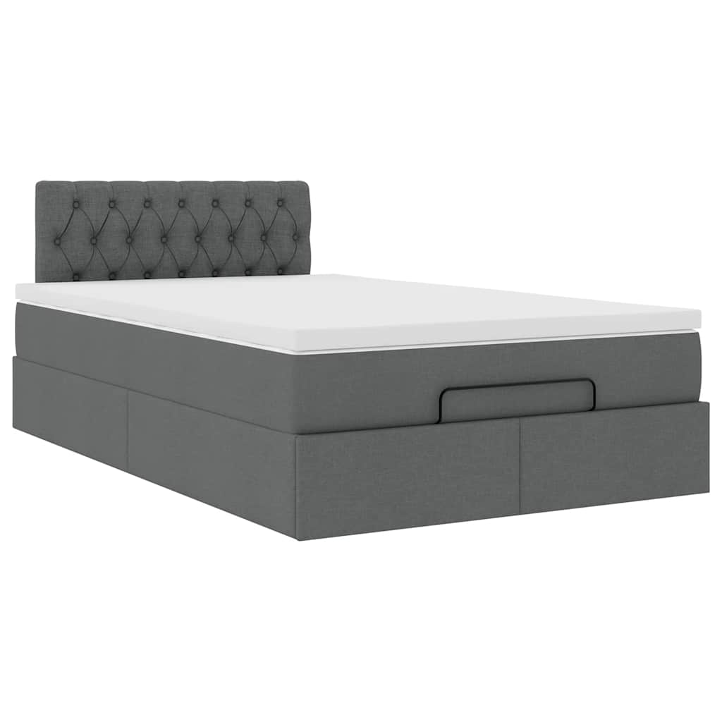 Lit ottoman avec matelas et LED gris foncé 120x190 cm tissu - XIOS