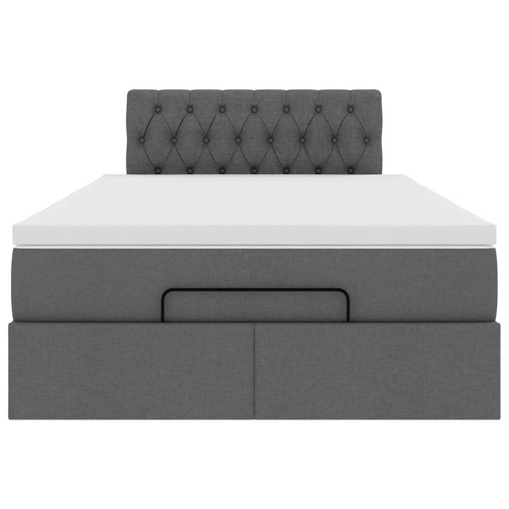 Lit ottoman avec matelas et LED gris foncé 120x190 cm tissu