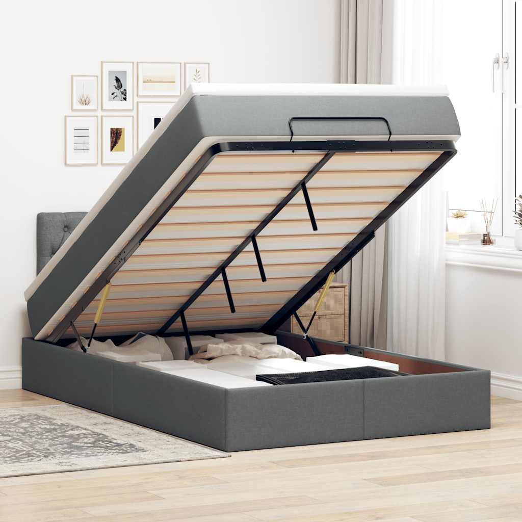 Lit ottoman avec matelas et LED gris foncé 120x190 cm tissu