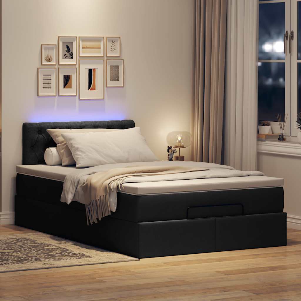 Lit ottoman avec matelas et LED noir 120x190 cm tissu - XIOS