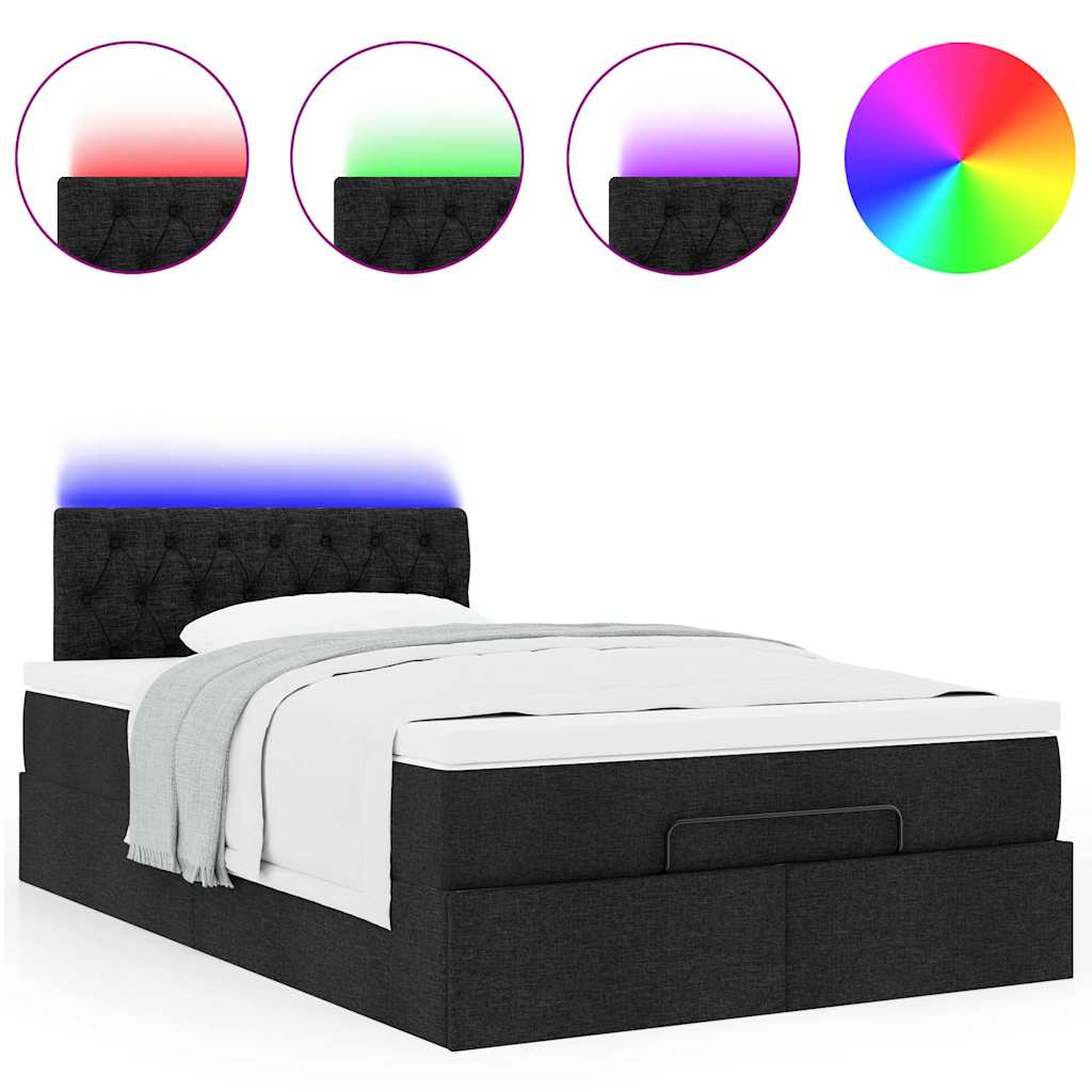 Lit ottoman avec matelas et LED noir 120x190 cm tissu - XIOS