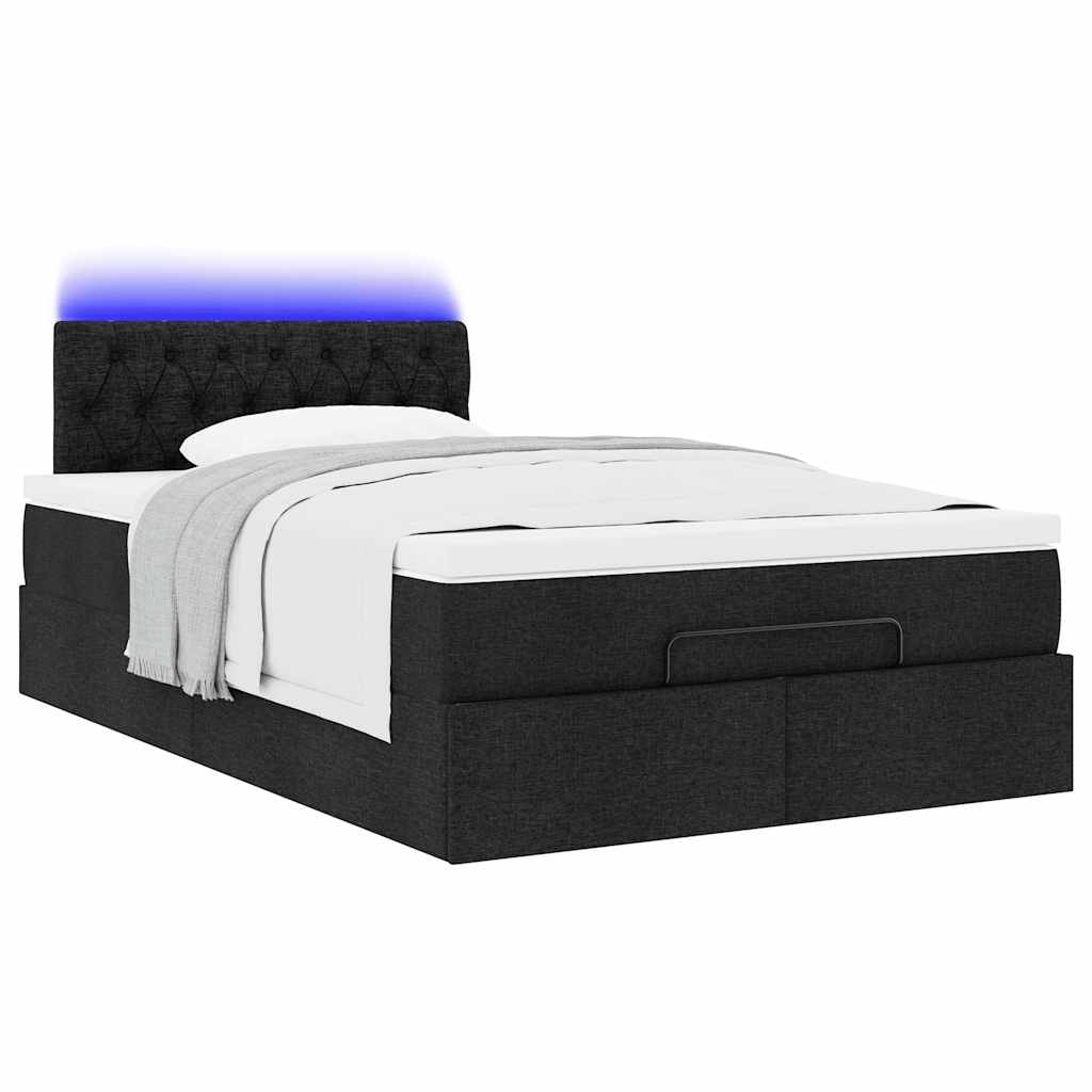 Lit ottoman avec matelas et LED noir 120x190 cm tissu - XIOS