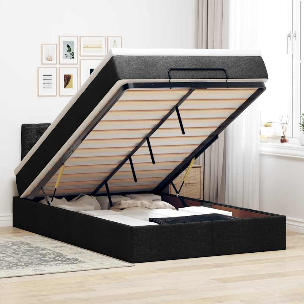 Lit ottoman avec matelas et LED noir 120x190 cm tissu