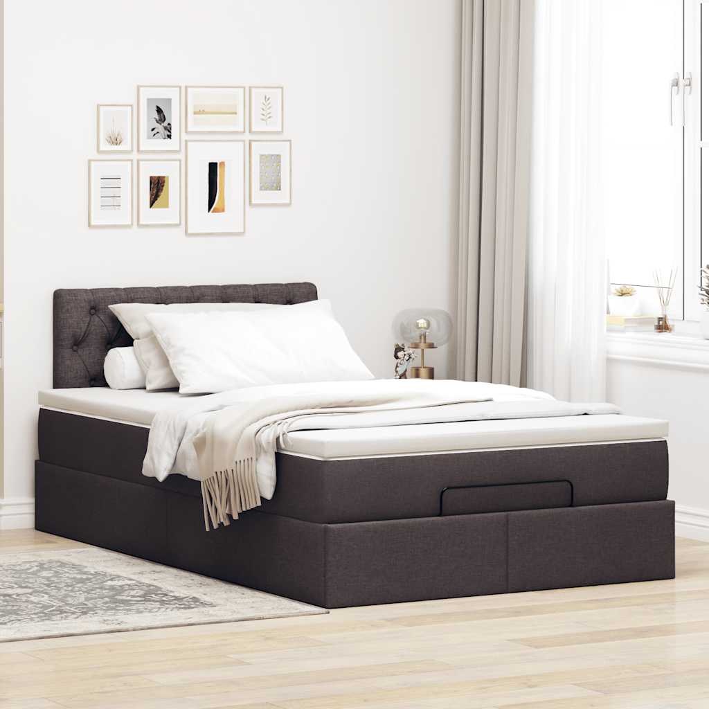 Cadre de lit ottoman avec matelas marron foncé 120x190 cm tissu - XIOS