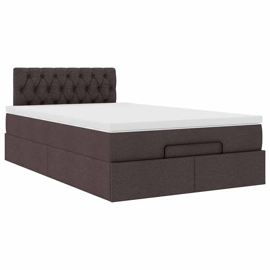 Cadre de lit ottoman avec matelas marron foncé 120x190 cm tissu - XIOS
