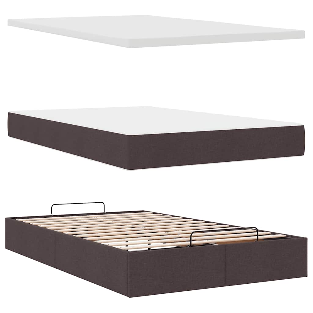 Cadre de lit ottoman avec matelas marron foncé 120x190 cm tissu - XIOS
