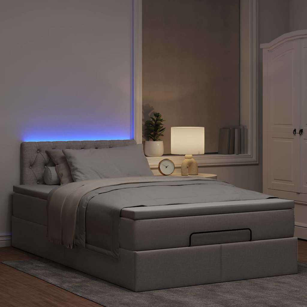 Lit ottoman avec matelas et LED Taupe 120x190 cm tissu - XIOS