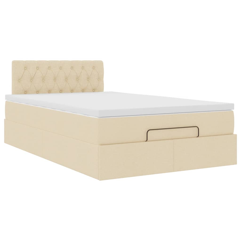 Lit ottoman avec matelas et LED crème 120x190 cm tissu - XIOS