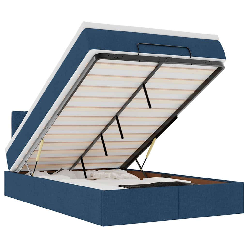 Lit ottoman avec matelas et LED bleu 120x190 cm tissu - XIOS