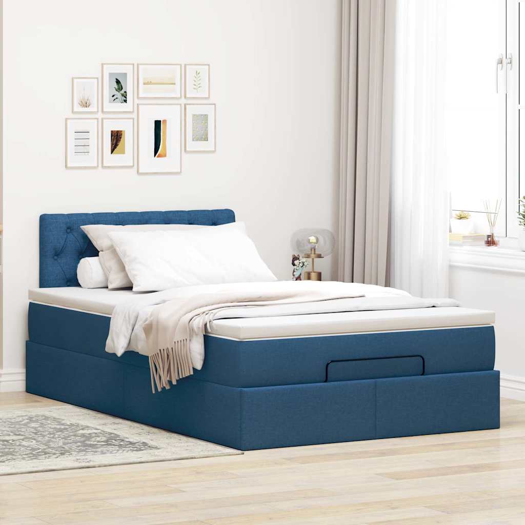 Lit ottoman avec matelas et LED bleu 120x190 cm tissu - XIOS