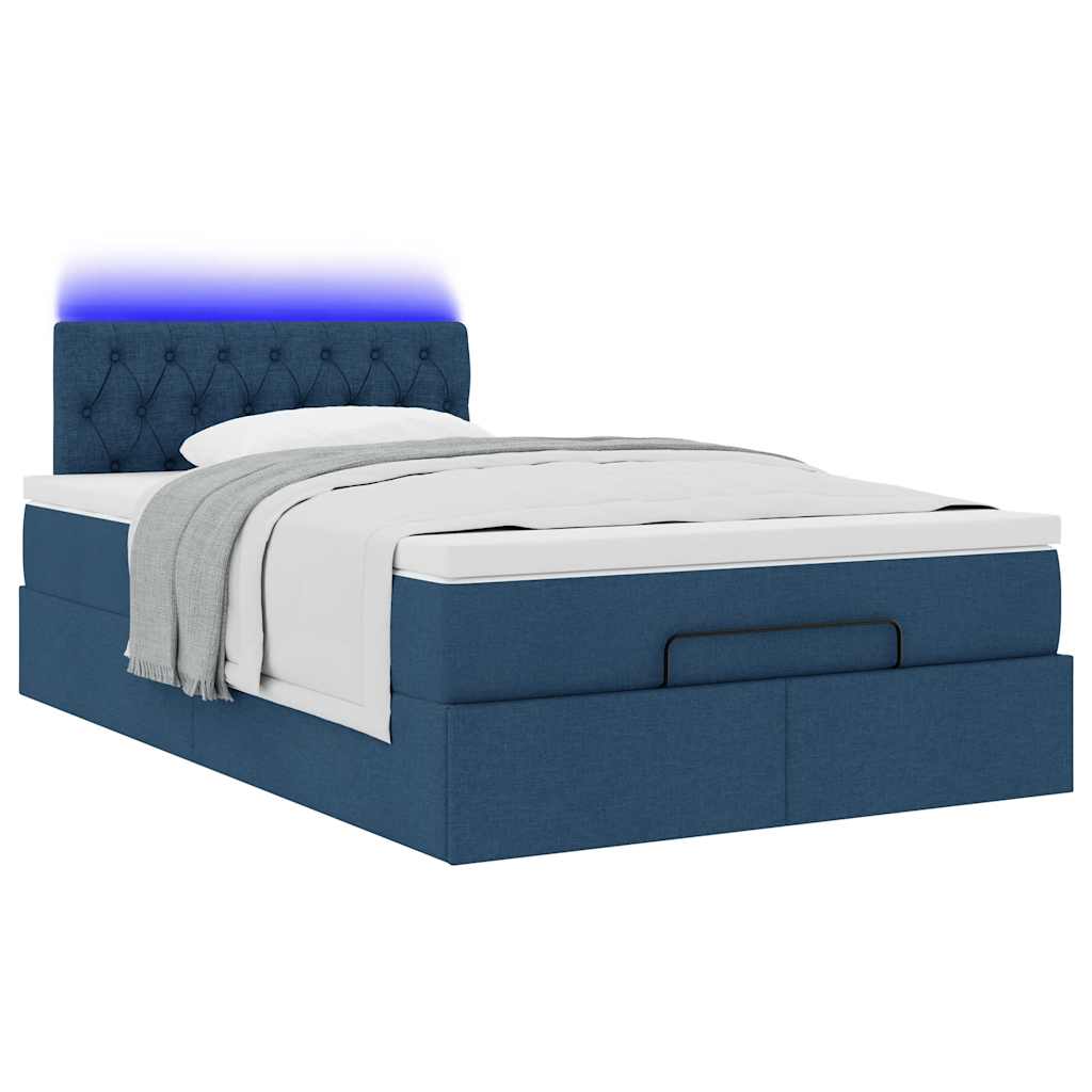 Lit ottoman avec matelas et LED bleu 120x190 cm tissu - XIOS