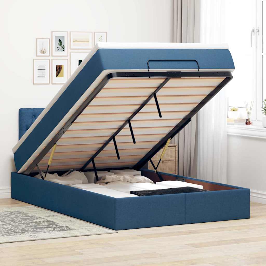 Lit ottoman avec matelas et LED bleu 120x190 cm tissu - XIOS